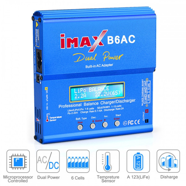 Зарядний пристрій Imax B6AC 80W, зарядка від 2s до 6s батарей з балансиром та вбудованим БП