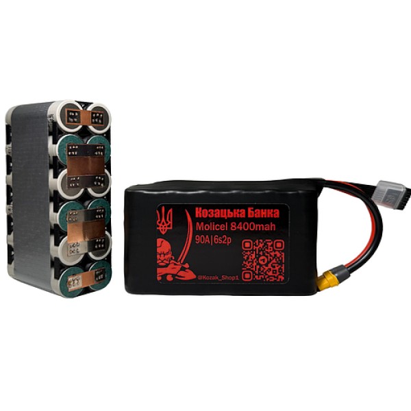 Акумулятор Li-Ion 6S2P 8400мАг Molicel P42A 21700 90А 22.2В Козацька Банка Kozak Shop для FPV-дрона
