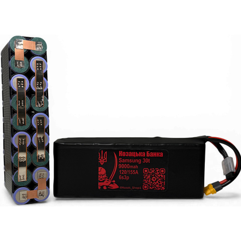 6S3P Samsung 30T 9000мАг 120/155А  21,6В акумулятор для ФПВ дрона Козацька Банка