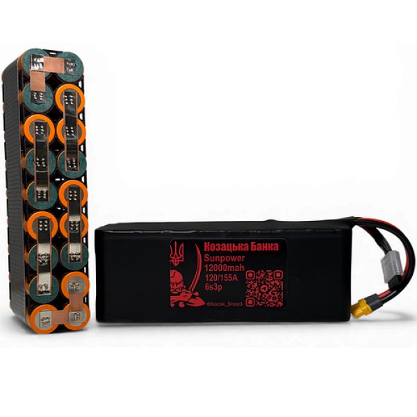 6S3P Sunpower 12000мАг 21.6В 120/155А акумулятор для ФПВ дрона Козацька Банка
